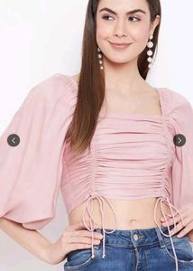 Pink Ruched Crop Top