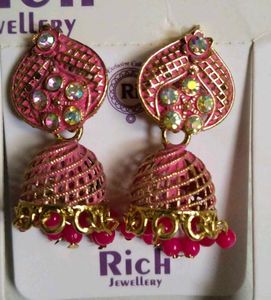 Pink Jhumka Earrings