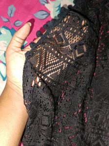 Party laser cut women black top