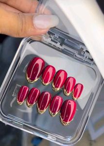Burgundy & Gold Press-On Nails