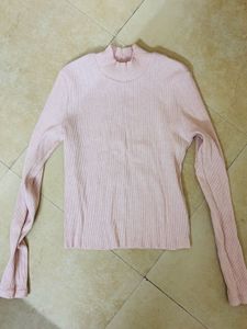 Pink Ribbed Mock Neck Top