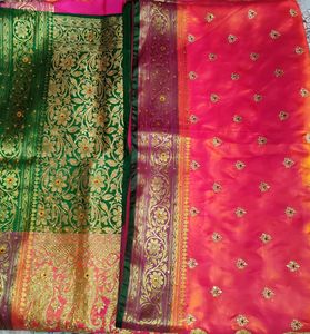 Wedding  Satin Silk Saree With Stiched Blouse