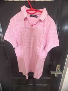 Pink Graphic Print Polo Top