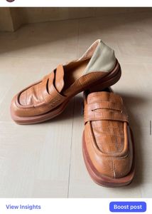 Brown Croc Embossed Loafers