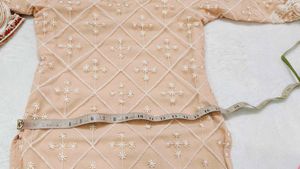 Elegant Beige Embroidered Kurta with Trouser Set