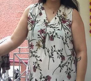 White Floral Sleeveless Top