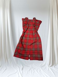 Red Plaid Strapless Dress