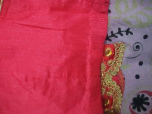 Beautiful Pink &amp; Cream Color Saree With Blouse