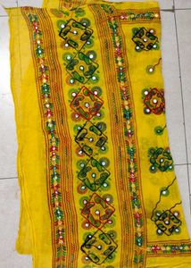 Vibrant Yellow Mirror Work Embroidered Dupatta