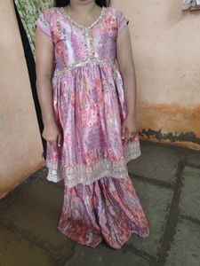 Pink Printed Anarkali Suit Set