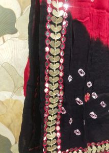 Black And Red Rayon Kurta Set With Dupptta