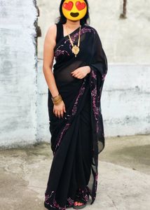 Sale✨Hand Work Black Saree
