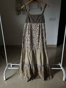 Brown&amp;Beige Printed Tiered Maxi Dress