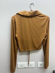 Brown Drawstring Crop Top
