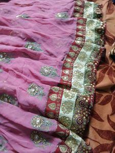 Elegant Pink Saree border work