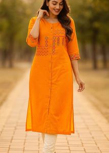 Orange Embroidered Kurti
