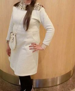 Unique Tweed Dress with Faux Fur