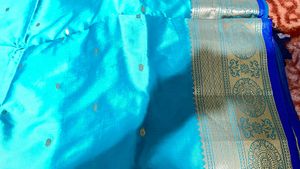Blue Silk Saree with Gold Border