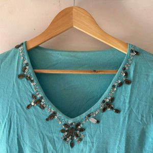 y2k Embellished Blue Knit Top