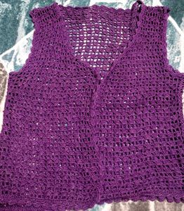 Boho Purple Hand-Crochet Open-Front Shrug / Bolero