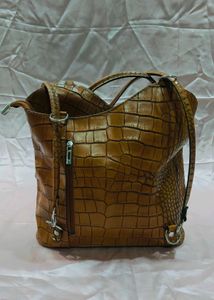 Crocodile Embossed Leather Handbag