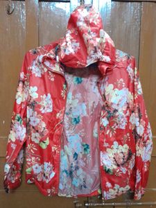 Red Floral Printed Waterproof Jacket