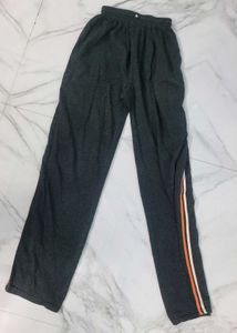 Gray Track Pants with Orange & White Stripes