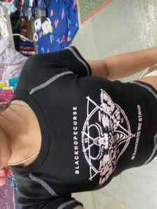 Graphic Print Black Crop Top