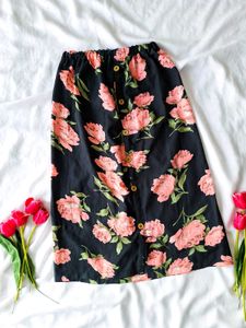 Black Floral A Line Pretty Skirt