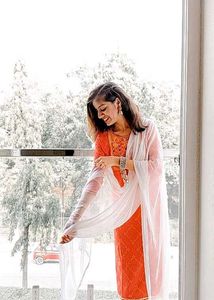 Red Traditional Straight Kurti With White Plazo