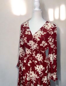 Maroon Floral Print Dress