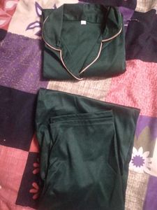 Green Satin Pajama Set