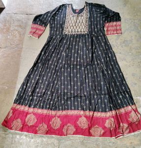 Black Golden Printed Anarkali Kurti