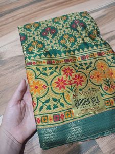 Green Golden Beautiful Saree With Blouse