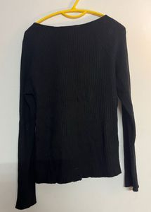 Black Ribbed Knit Long Sleeve Top