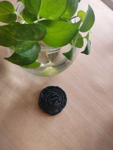Black Fabric Rose Brooch