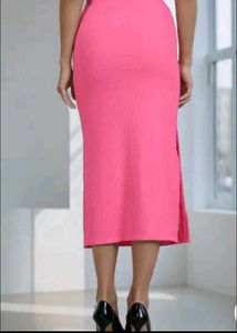 Pink Knit Midi Skirt