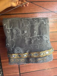 Elegant Grey &amp; Gold Anarkali Kurta Set with embroi