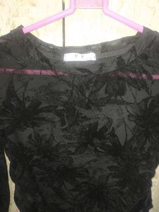 Black Mesh Top With Cinched Waist🪐