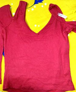 Red Cold Shoulder Long Sleeve Top