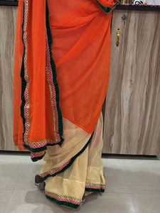 Elegant Orange &amp; Beige Saree
