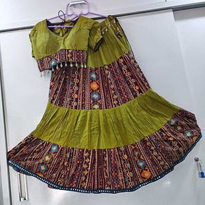 Navratri Green-mahroon Lengha