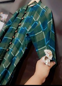 Green Check Print Long Shrug For 36 Bust