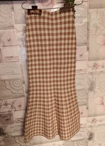 Woolen Brown Checked Midi Skirt