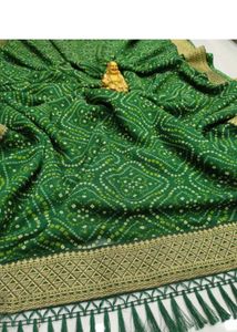 gorgeous bandhni saare for women in green color