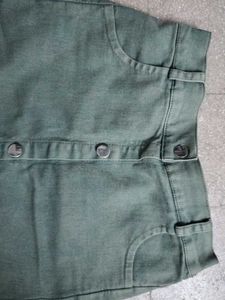 Green Denim Button-Front Skirt