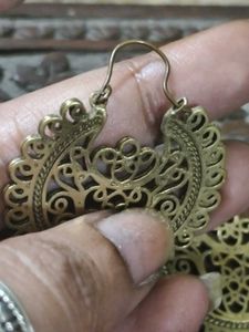 Pure Brass Crescent Filigree Hoops