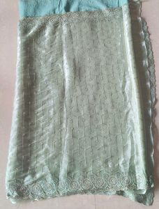 Pista Green  Silk Saree With Embroidery Work