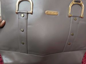Gray Tote Bag with Gold Hardware