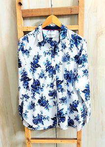 Blue Floral Print Cotton Shirt Size-42-44